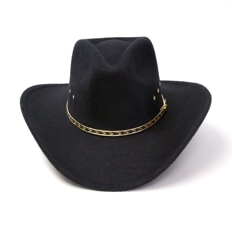 Western Express Kids Felt Finish Pinch Front Cowboy Hat - Cowgirl, Toddler, Baby & Kids Cowboy Hat with Gold Band (US, Alpha, One Size, Black) - Image 4